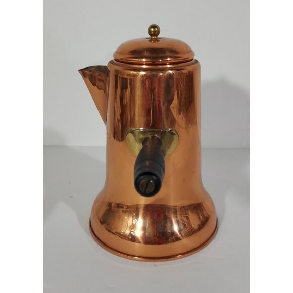 Copper Pot Chocolate Coffee Tea Kettle 8” Brass Wood Side Handle Vintage - Picture 11 of 13